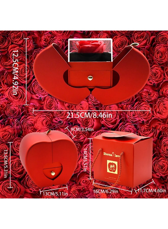 Red Apple Shape Jewelry Gift Box with Eternal Preserved Rose, Romantic Surprise Packaging for Proposal, Wedding, Valentine’s Day, Anniversary, Birthday, Mother’s Day Gifts for Wife Girlfriend Mother - Image 2