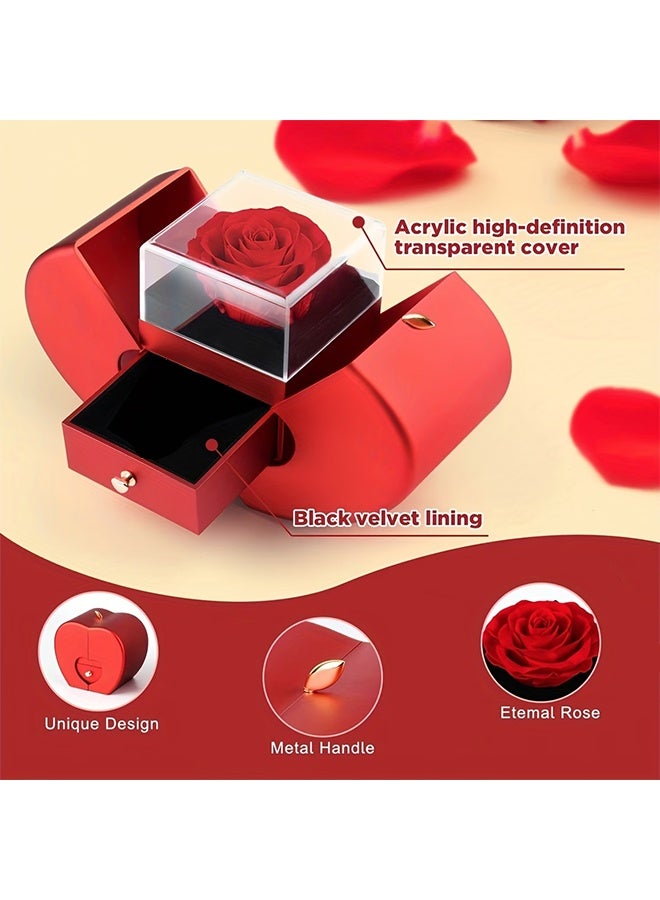 Red Apple Shape Jewelry Gift Box with Eternal Preserved Rose, Romantic Surprise Packaging for Proposal, Wedding, Valentine’s Day, Anniversary, Birthday, Mother’s Day Gifts for Wife Girlfriend Mother - Image 4