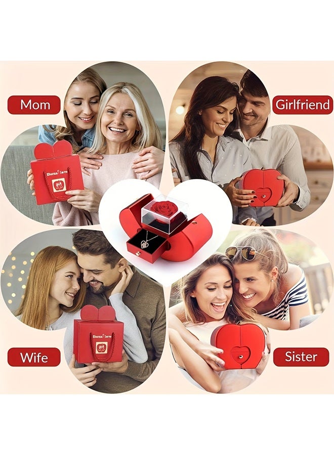 Red Apple Shape Jewelry Gift Box with Eternal Preserved Rose, Romantic Surprise Packaging for Proposal, Wedding, Valentine’s Day, Anniversary, Birthday, Mother’s Day Gifts for Wife Girlfriend Mother - Image 5