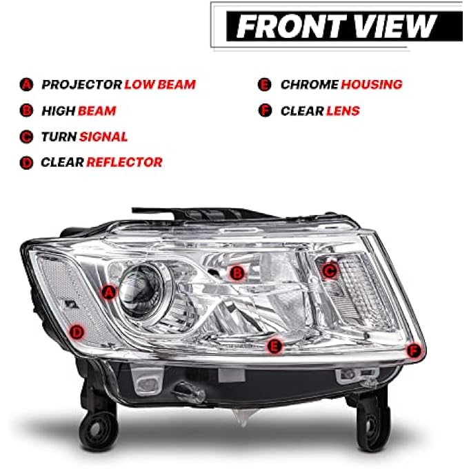 M-AUTO Headlights Headlamps WPreAssembled 6000K Led Bulbs Compatible With 2014 2015 2016 Jeep Grand Cherokee Pre Facelift Chrome Housing Clear Corner Left Driver  Right Passenger Side Head Lights - Image 4