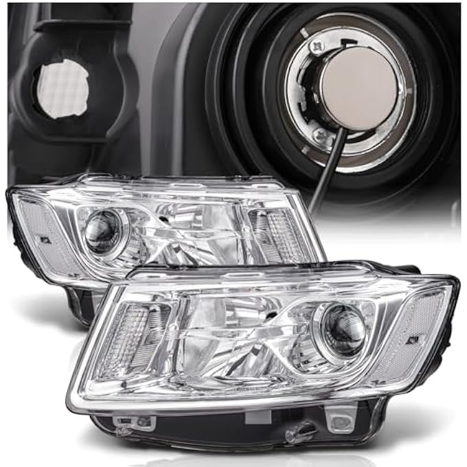 M-AUTO Headlights Headlamps WPreAssembled 6000K Led Bulbs Compatible With 2014 2015 2016 Jeep Grand Cherokee Pre Facelift Chrome Housing Clear Corner Left Driver  Right Passenger Side Head Lights - Image 2