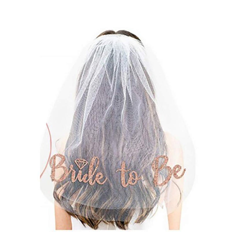 Delphinus Bride to Be Set, 3pack Bride to Be Sash & Headband Tiara & Shoulder Length Veil Bachelorette Party Supplies Bridal Shower Decoration Accessories - Image 3