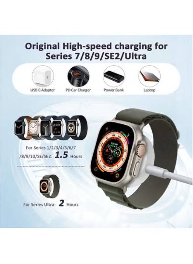 الآلة الصغيرة كابل شاحن ساعة USB C للشحن السريع متوافق مع Apple Watch، كابل شحن مغناطيسي متوافق مع الساعات Series 9/8/7/Ultra/Ultra2/SE2/6/5/4/3/2/1/SE1، كابل Type C بطول 1 متر - Image 3