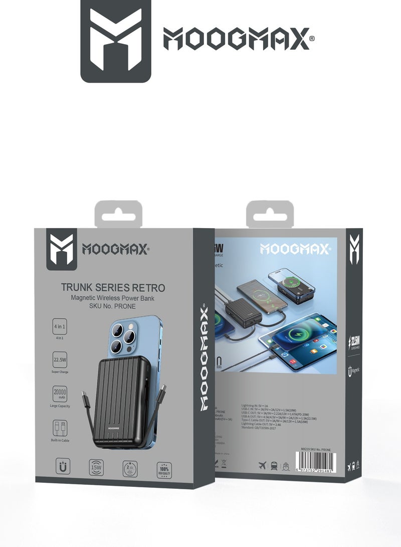 موجماكس باور بنك لاسلكي مغناطيسي من سلسلة trunk بسعة 20000mAh والجهد 22.5W فائق الشحن وكبلان مدمجان مع شحن لاسلكي بجهد 15 واط و 3 منافذ خارجية 1 Type-c و 1 Type-A ومنفذ لايتنينج(ايفون) لشحن الباوربنك. فضي - Image 5
