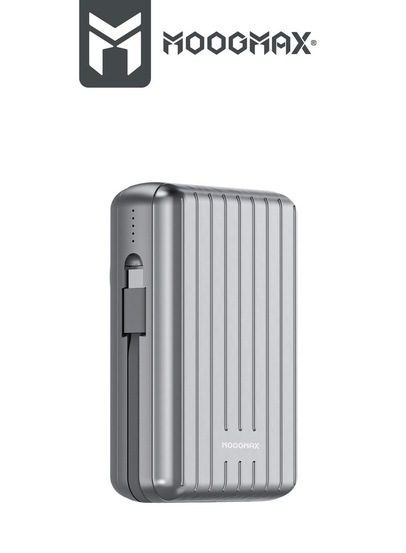 موجماكس باور بنك لاسلكي مغناطيسي من سلسلة trunk بسعة 20000mAh والجهد 22.5W فائق الشحن وكبلان مدمجان مع شحن لاسلكي بجهد 15 واط و 3 منافذ خارجية 1 Type-c و 1 Type-A ومنفذ لايتنينج(ايفون) لشحن الباوربنك. فضي - Image 4