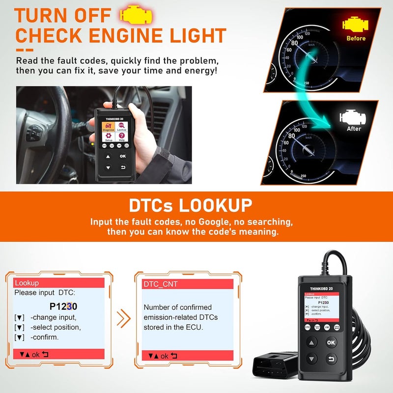 THINKCAR OBD2 Scanner Check Engine Code Reader with Reset, EVAP/O2 Sensor Test, I/M Readiness/Live Data CAN Diagnostic Scan Tool for All OBD2 Cars After 1996 - Image 5