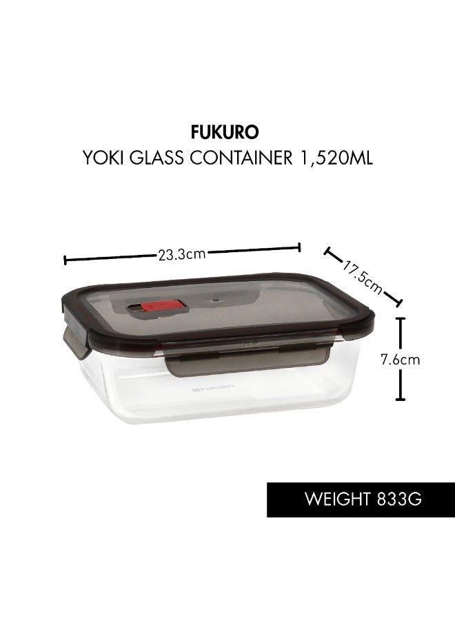 Fukuro Yoki Borosilicate Rectangle Airtight Glass Container (1520ml) - Image 1