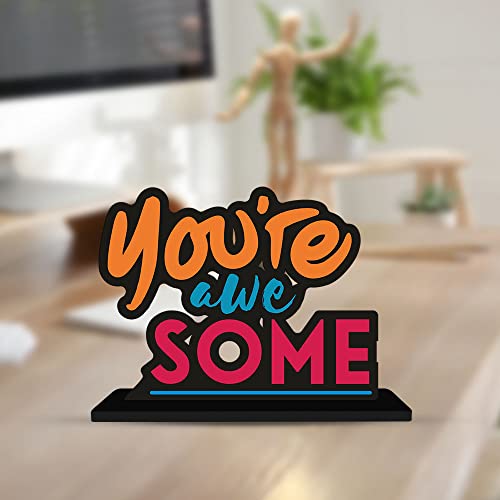 Artvibes Wooden Idols and Figurine You're Awesome Quote Table Decor for Office Desk|Home Decoration|Living Room|Modern Art Wood Showpiece Home Decor Gifting Item (SP_1109) - Image 1