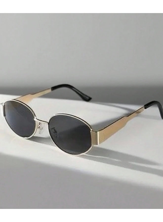 شي إن زوجان من النظارات الشمسية العصرية الصيفية بتصميم هندسي بيضاوي الشكل Y2K، إطار معدني عتيق للجنسين، مناسب - Image 3