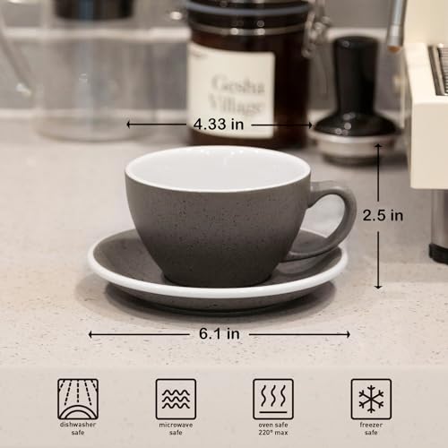 Loveramics Coffee Cup Ceramic, 10 oz Latte Art Cup with Saucer for Cappuccino, Tea, Espresso, Thick - walled stoneware Cappuccino mug Set for Cafe and Barista - Potters Colours (Granite, 10OZ) - Image 2