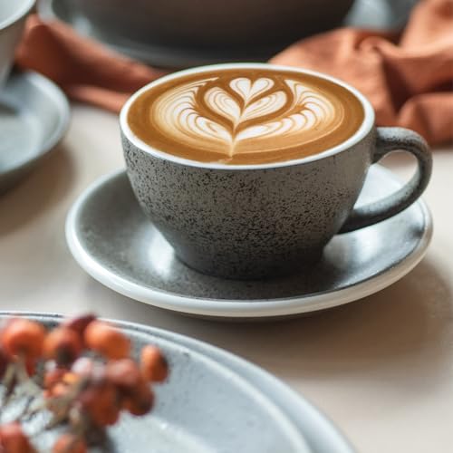 Loveramics Coffee Cup Ceramic, 10 oz Latte Art Cup with Saucer for Cappuccino, Tea, Espresso, Thick - walled stoneware Cappuccino mug Set for Cafe and Barista - Potters Colours (Granite, 10OZ) - Image 3
