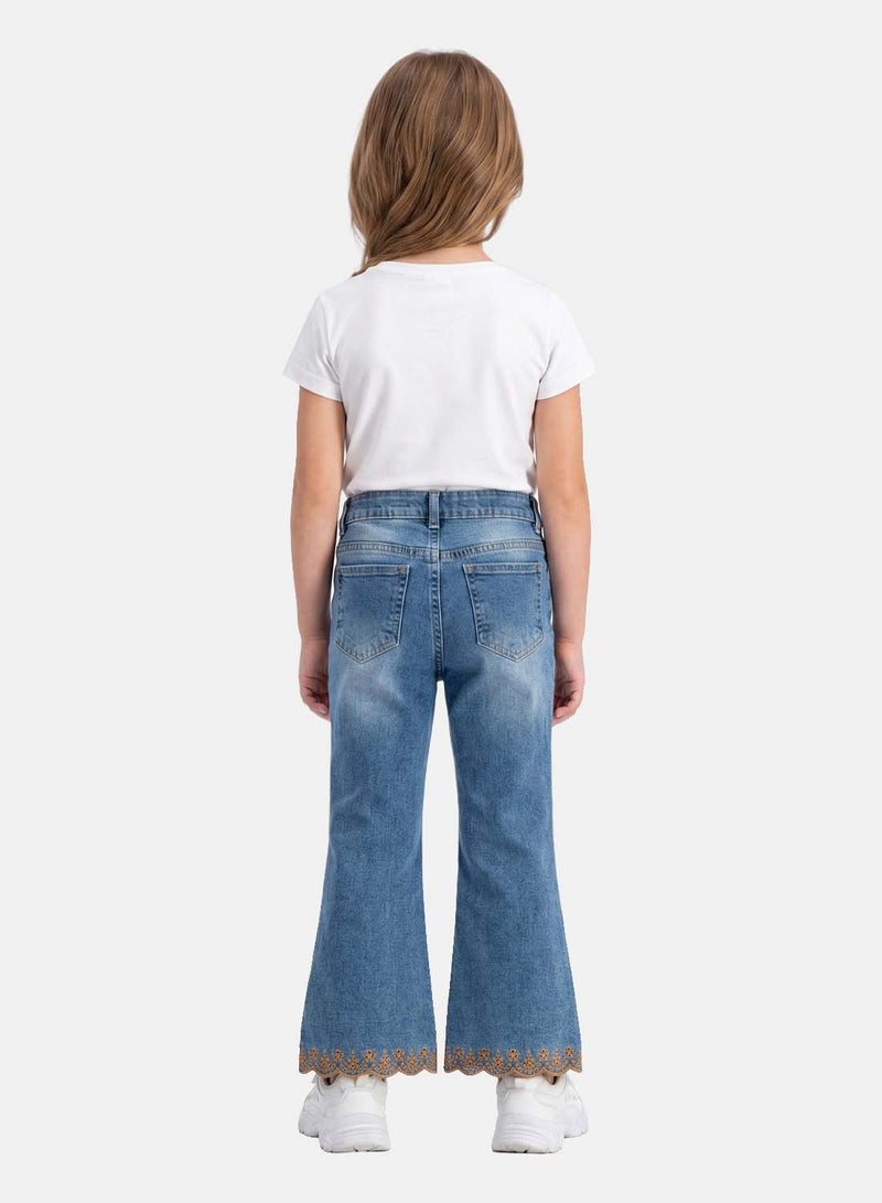 FOREVER 21 Girls' Flare Leg Jeans with Embroidered Scalloped Hem - Image 2