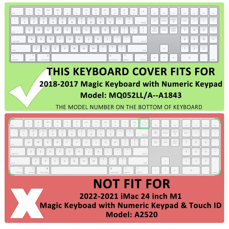 ProElife Keyboard Cover Skin for 2018-2017 Apple Magic Keyboard with Numeric Keypad A1843 US Enter MQ052LL/A Wireless Bluetooth Keyboard Ultra Thin Full Size TPU Protector, 0.13 mm, Transparent Clear - Image 2