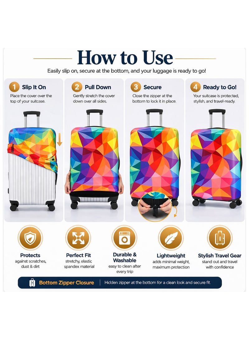 معاني Luggage Cover Protector, Spandex Suitcase Cover | Washable, Anti-Scratch Travel Gear for 18-32 Inch Bags (Rainbow, XL(29-32)) - Image 5