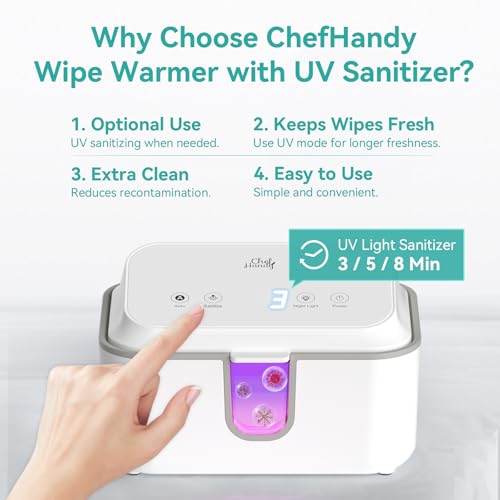 Chefhandy Wipe Warmer, Baby Wipe Warmer with UV Sanitizer, Diaper Wipe Warmer, Wet Wipes Dispenser with 3 Heating Modes, Night Light, Large Capacity, and One-Handed Operation (White) - Image 5