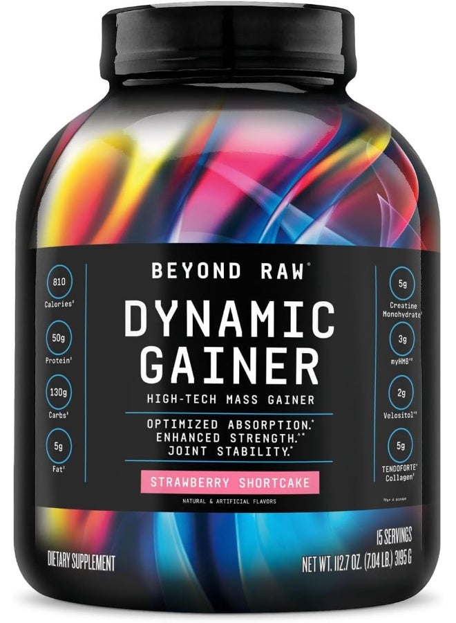 Beyond Raw Dynamic Gainer High-Tech Mass Gainer Optimized Absorption Strawberry Shortcake 15 Servings - Image 1