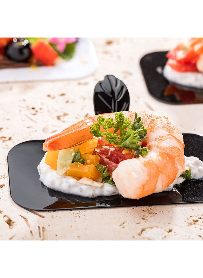 4 x 2.2 x 1 Inch Rectangle Appetizer Plates, 100 Disposable Pastry Plates - Built-In Handle, Premium, Black Plastic Dessert Plates with Handle, Serve Appetizers Or Desserts