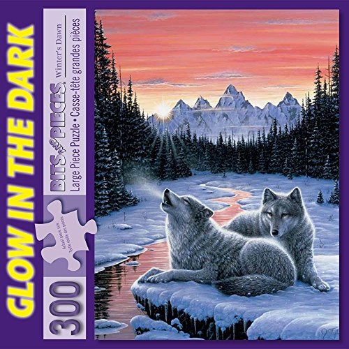 Bits and Pieces 300 Large Piece Glow in The Dark Puzzle for Adults Winters Dawn Snowy Winter Wolf by Artist Jeff Tift 300 pc Jigsaw - Image 5