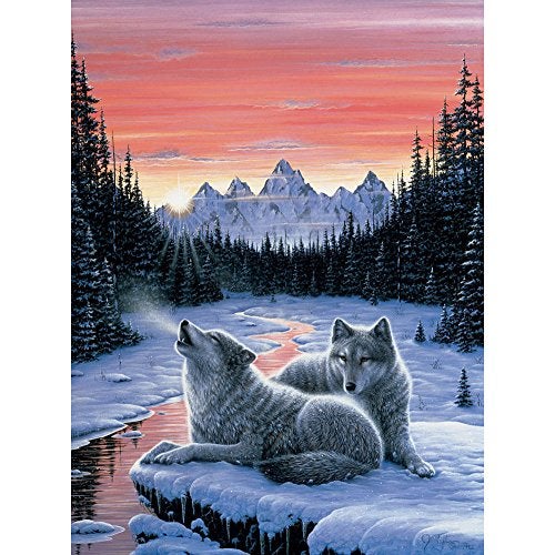Bits and Pieces 300 Large Piece Glow in The Dark Puzzle for Adults Winters Dawn Snowy Winter Wolf by Artist Jeff Tift 300 pc Jigsaw - Image 1