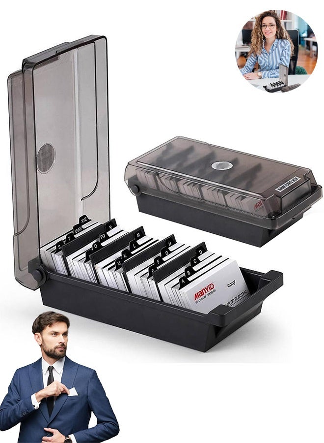 Quantum Business Card Holder, Business Card Storage Box, Index Tabs Desk Workspace Organizers Business Card Holders - Image 1