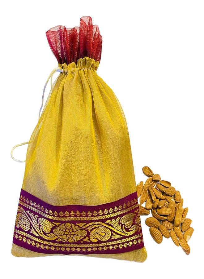 Krisah 10pcs 30.5 X 23 cm Luxury Tissue Silk Golden with Maroon Brocade Border Potli Pouches for Jewellery/Gift Packing - Image 4