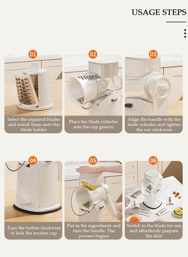 DUNISO Manual Rotating Vegetable Slicer，5 Groups Blades, A Total of 10 Blades,  White Multi-functional Kitchen Grater, Handheld potato, Carrot and Cheese Slicer，with Bonus Storage Box for Blades - Image 4