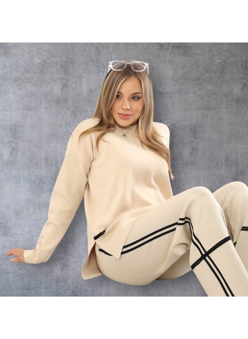 Women's winter pullover + trousers set of two pieces - elegant and modern design that gives you warmth and comfort during cold days inside and outside the house Dressing 50 to 80 kg