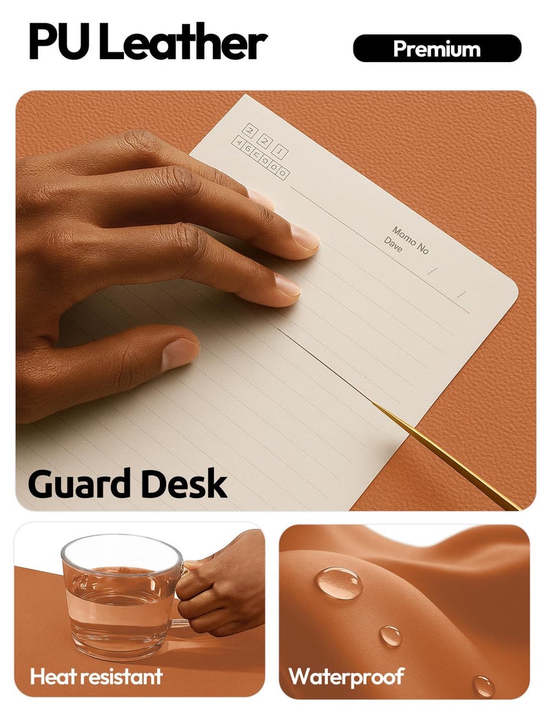 YSAGi Leather Desk Pad Protector, Office Desk Mat, Large Mouse Pad, Non-Slip PU Leather Desk Blotter, Laptop Desk Pad, Waterproof Desk Writing Pad for Office and Home (Brown, 31.5" x 15.8") - Image 3