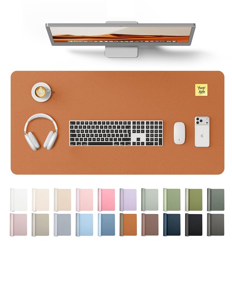 YSAGi Leather Desk Pad Protector, Office Desk Mat, Large Mouse Pad, Non-Slip PU Leather Desk Blotter, Laptop Desk Pad, Waterproof Desk Writing Pad for Office and Home (Brown, 31.5" x 15.8") - Image 1