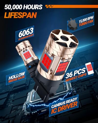 SEALIGHT 3157 LED Bulb Red, Anti Hyper Flashing LED Brake Light Bulbs, 3057 3056 3156 3156 3157NA LED Tail Light Bulbs, Blinker Brake Lights Bulbs, With Built in Resistor, Plug-N-Play, Pack of 2 - Image 5