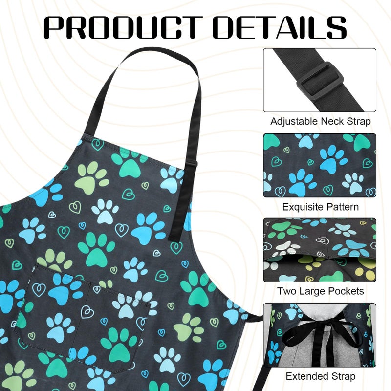 XLSXEXCL Dog Grooming Waterproof Apron with 2 Pockets, Cute Puppy Pets Apron, Adjustable Painting Gardening Cooking Gift for Men Women (Green) - Image 3