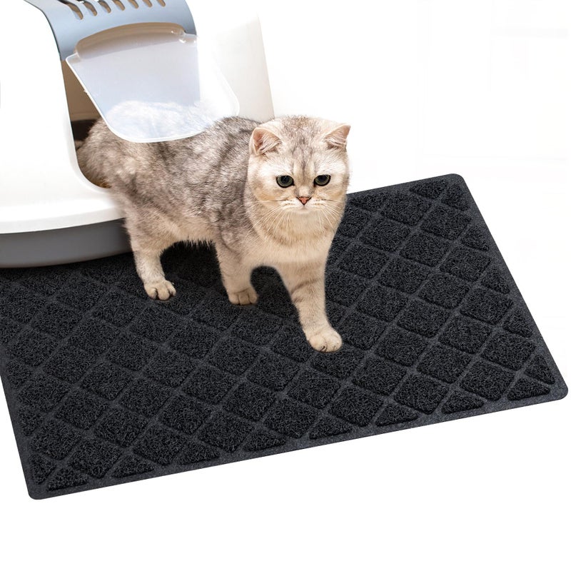 BOOMIBOO Cat Litter Mat Litter Box Mat,Litter Trapping Mat Premium Durable PVC Pad, 23 x 14 Inches, Easy to Clean,Non-Slip,Urine Waterproof,Black - Image 1
