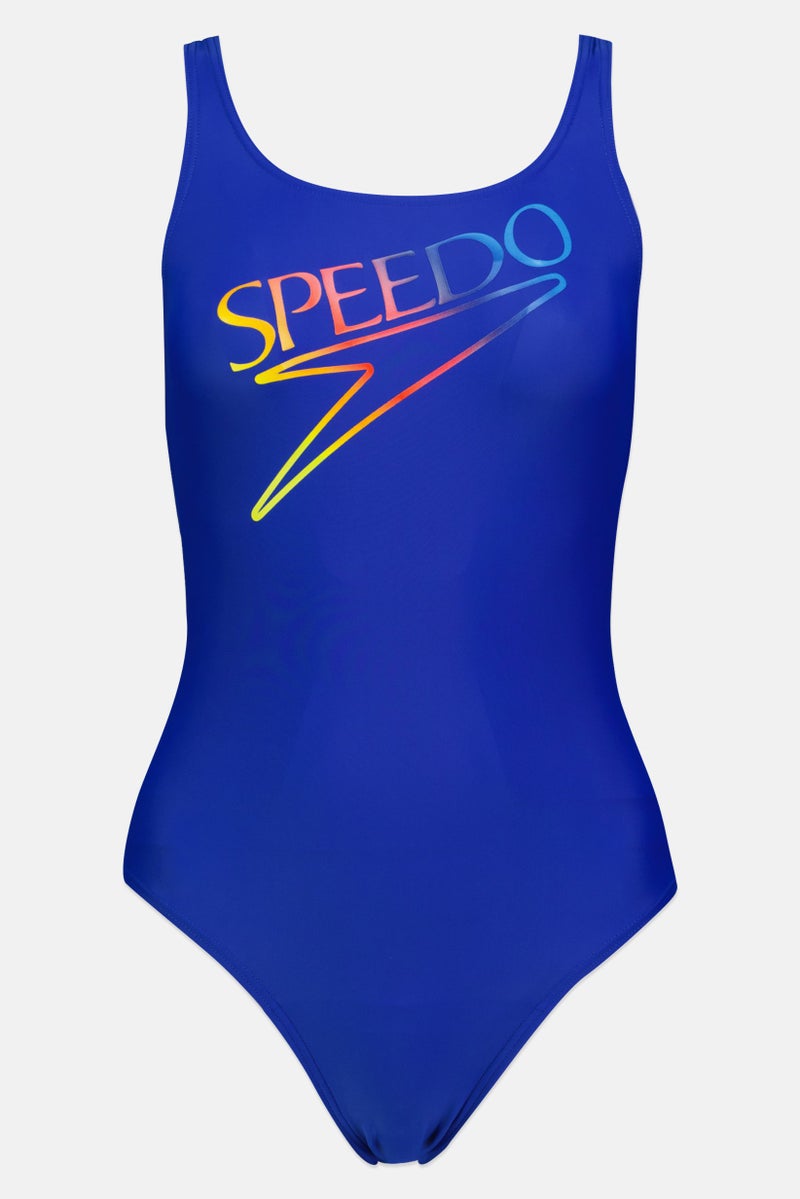 speedo Women One Piece Brand Logo Swimsuit, Blue - Image 1