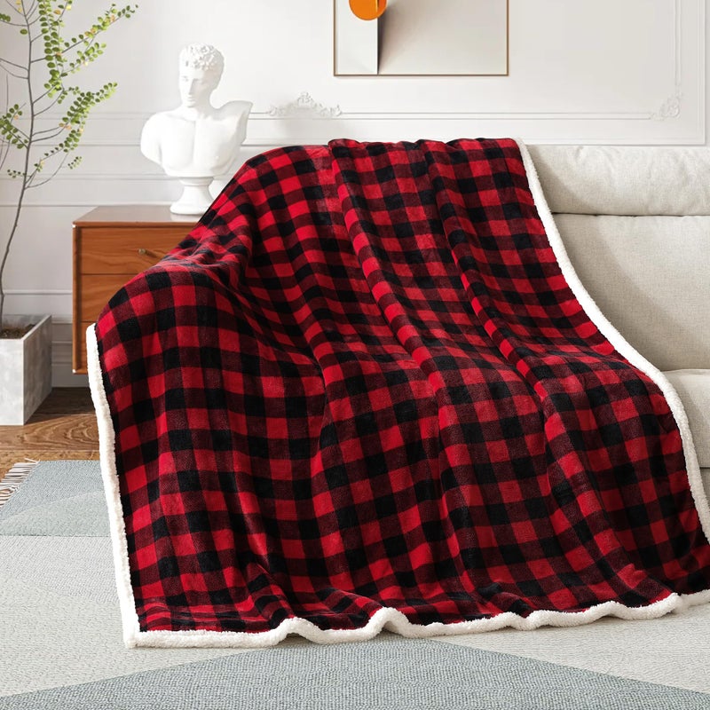 Beautex Sherpa Fleece Flannel Blanket Twin Size  Super Soft Warm Buffalo Plaid Plush Microfiber Blankets  Cozy Fuzzy Christmas Blanket For Couch Sofa Bed (Red  60 "" X 80 "") - Image 4