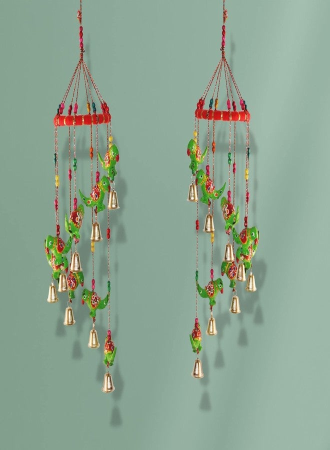 JH Gallery Handcrafted Rajasthani Colored Bell Hangings for Home Decoration Design Wall Hanging Decorative Showpiece (Green Parrot) - Image 5
