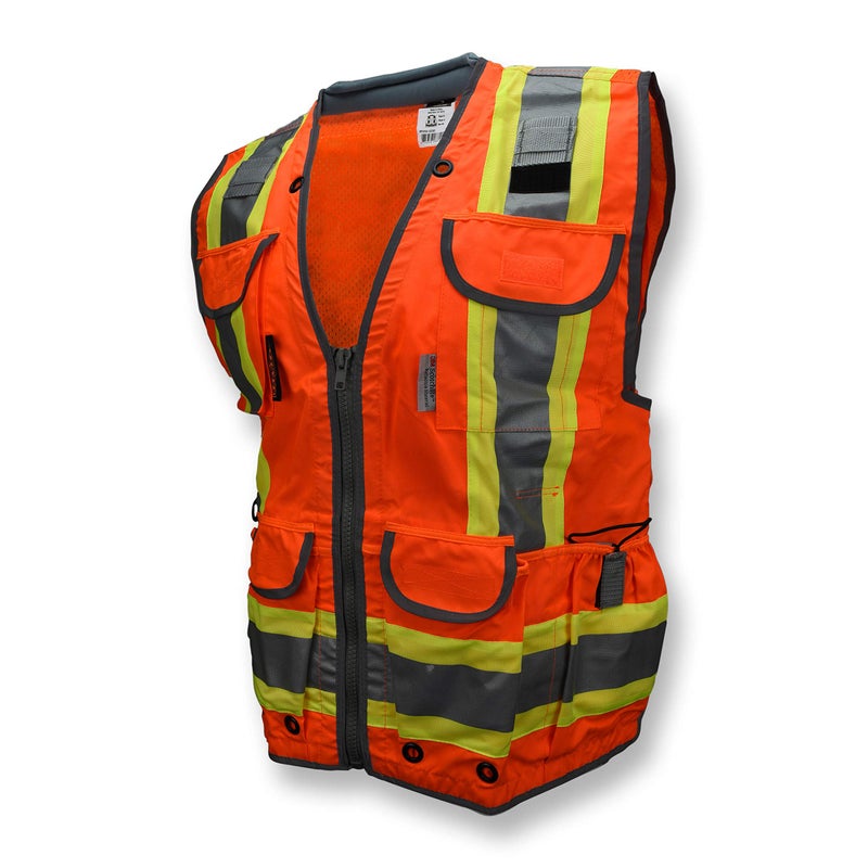 Radians SV55 Class 2 Heavy Woven Two Tone Engineer Vest with Padded Neck to Support Extra Weight in Cargo Pockets Orange Large