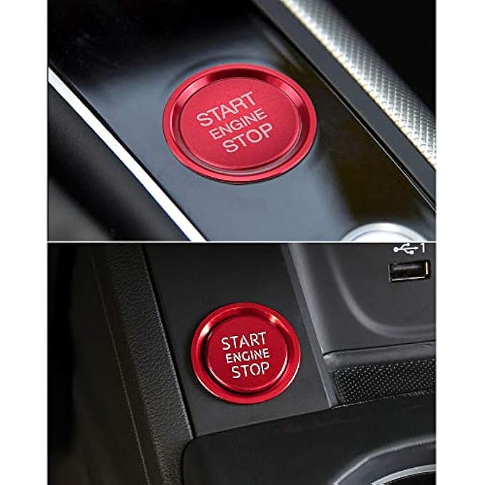 LECART 2Pcs Red Car Engine Start Stop Button Cover Ring Ignition Start Stop Button Trim Push Button Switch Decor Sticker Aluminum Alloy Auto Interior Accessories Compatible For Audi A4 A5 A6 A7 A8 Q5 - Image 1