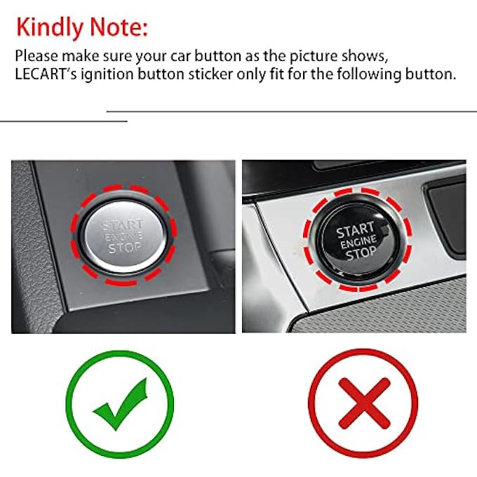 LECART 2Pcs Red Car Engine Start Stop Button Cover Ring Ignition Start Stop Button Trim Push Button Switch Decor Sticker Aluminum Alloy Auto Interior Accessories Compatible For Audi A4 A5 A6 A7 A8 Q5 - Image 3