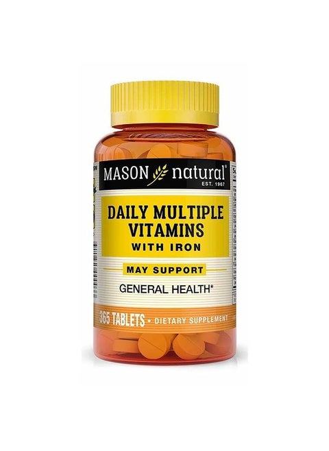 Daily Multiple Vitamins with Iron, Vitamins A, C, D, E, B1, B2, B3, B6, B12, Folate and Calcium for Overall Health, 365 Tablets