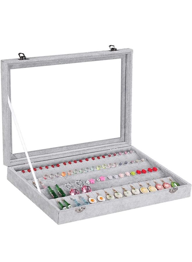 Padom Jewelry Tray, Multi-Functional Jewelry Organizer with Lid & Lock for Ring, Earring, Stud, Necklace, Bracelet, Watch, Soft ice Velvet Jewelry Showcase Display Tray (Earrings) - Image 2