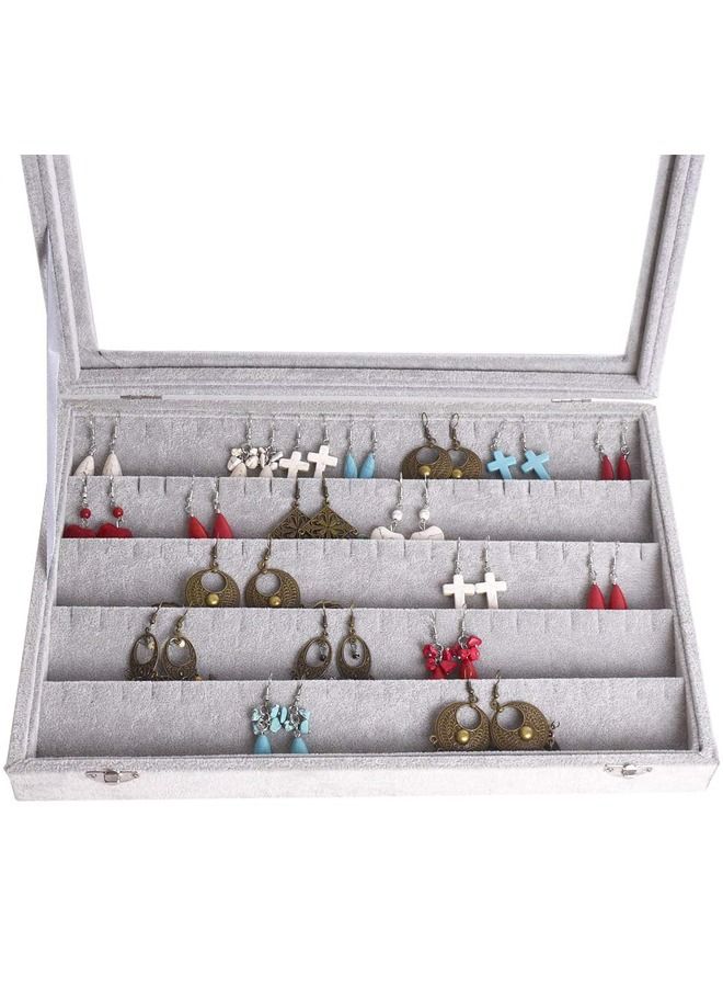 Padom Jewelry Tray, Multi-Functional Jewelry Organizer with Lid & Lock for Ring, Earring, Stud, Necklace, Bracelet, Watch, Soft ice Velvet Jewelry Showcase Display Tray (Earrings) - Image 5