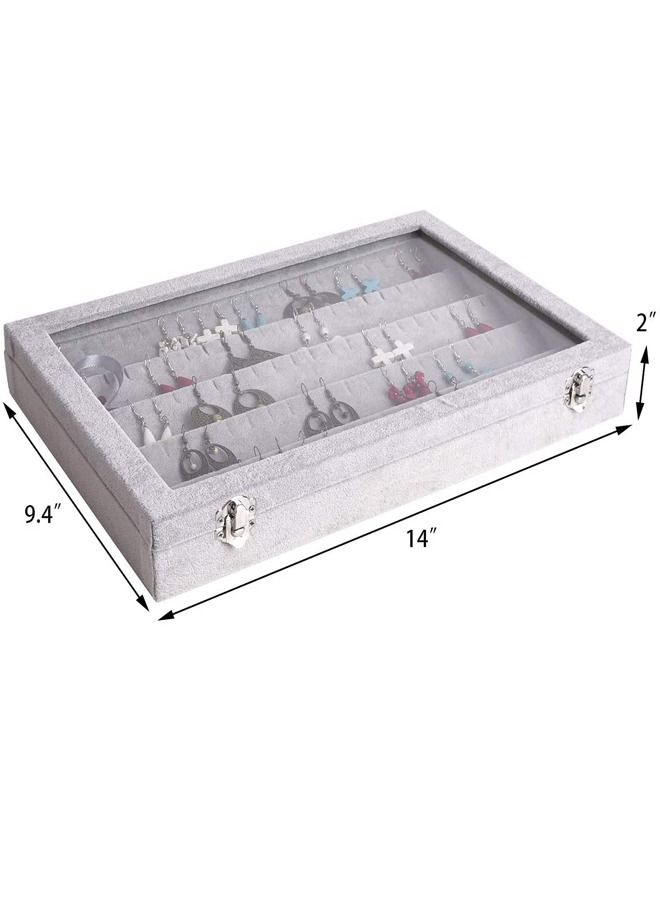 Padom Jewelry Tray, Multi-Functional Jewelry Organizer with Lid & Lock for Ring, Earring, Stud, Necklace, Bracelet, Watch, Soft ice Velvet Jewelry Showcase Display Tray (Earrings) - Image 4