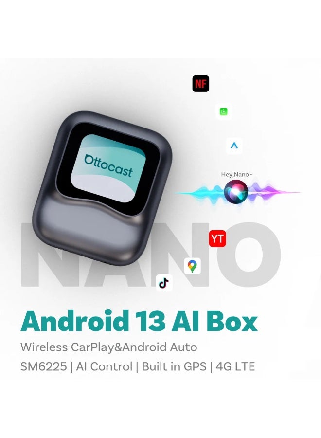OTTOCAST Wireless CarPlay AI Box Nano, Android 13, 8GB RAM + 128GB Storage, AI Voice Assistant, SIM/Micro SD Support, Split-Screen, Android Auto Compatible - Image 2