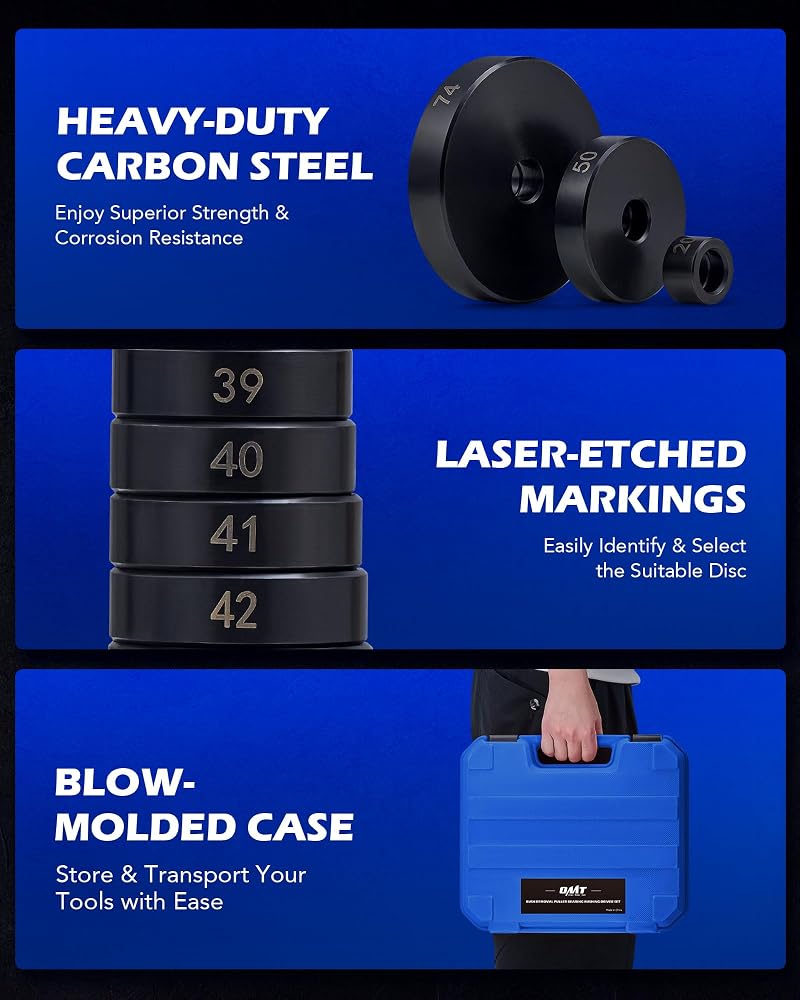 Orion Motor Tech { "titleAr": "أداة مجموعة تشغيل الحشوات Orion Motor Tech 52 في 1 وأداة إزالة ختم سباق محمل محور عجلة نقل، مجموعة أدوات ضغط المحامل" "detailsAr": "تتميز مجموعة أدوات إزالة الحشوات من Orion Motor Tech بما يلي: - تصميم عالمي: تحتوي المج - Image 5
