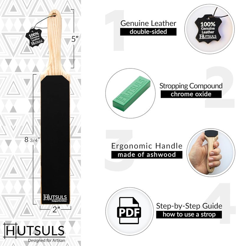 Hutsuls Double Sided Leather Strop Paddle Kit - Get Razor-Sharp Edges, Ergonomic Handle, Quality Honing Leather, and Step-by-Step Guide - Image 2
