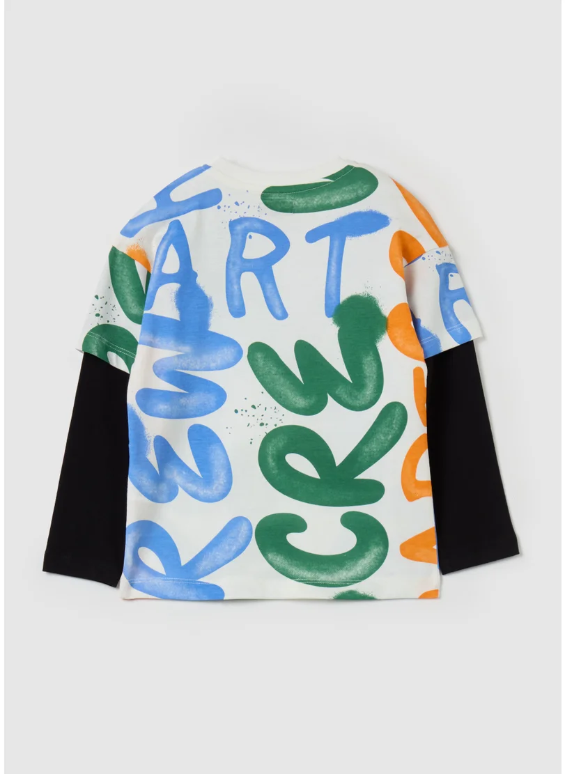 او في اس Long-sleeved, printed T-shirt