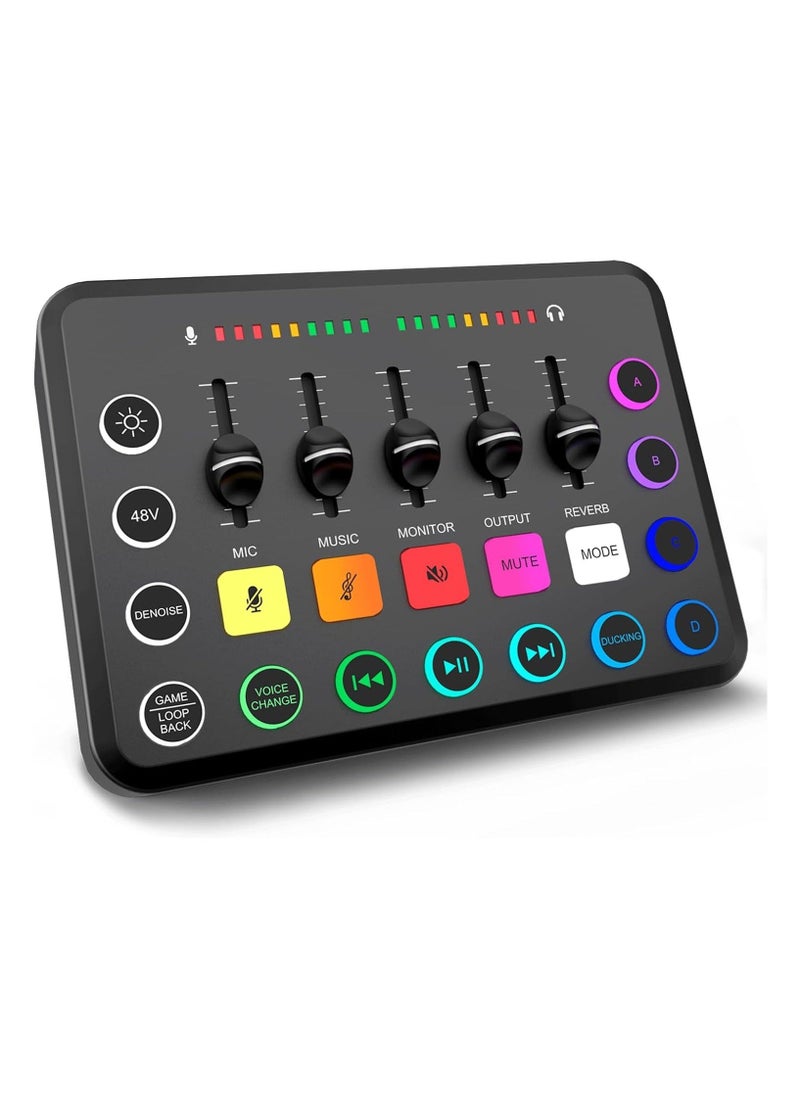 Captaintech Gaming Audio Mixer, Streaming RGB PC Mixer with XLR Microphone Interface, Individual Control Volume Fader/Mute Button/48V Phantom Power for Podcast/Recording/Vocal/Game Voice, PC, Guitar, F11  - Image 1