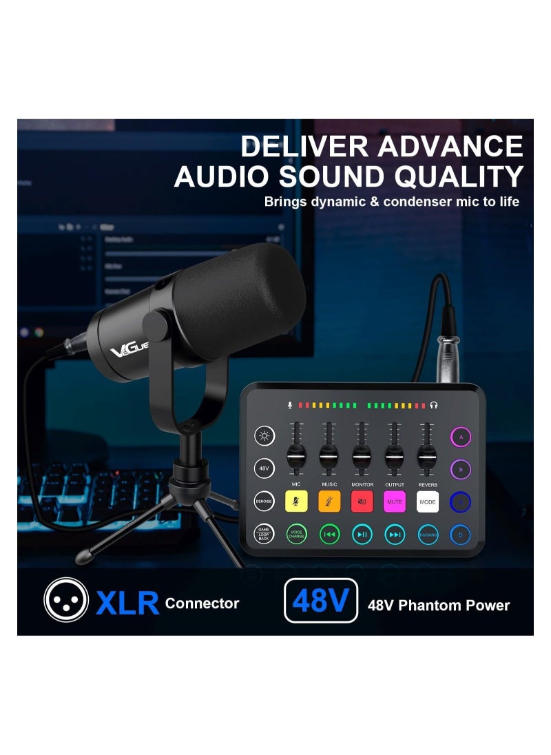 Captaintech Gaming Audio Mixer, Streaming RGB PC Mixer with XLR Microphone Interface, Individual Control Volume Fader/Mute Button/48V Phantom Power for Podcast/Recording/Vocal/Game Voice, PC, Guitar, F11  - Image 3