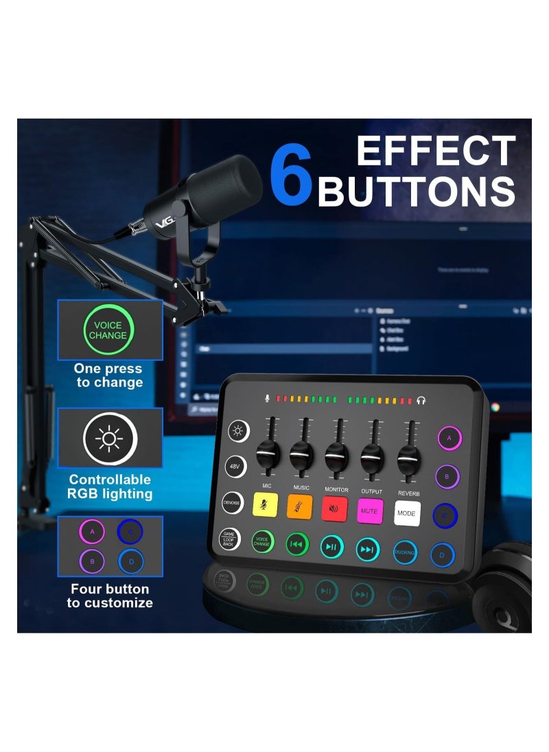 Captaintech Gaming Audio Mixer, Streaming RGB PC Mixer with XLR Microphone Interface, Individual Control Volume Fader/Mute Button/48V Phantom Power for Podcast/Recording/Vocal/Game Voice, PC, Guitar, F11  - Image 4