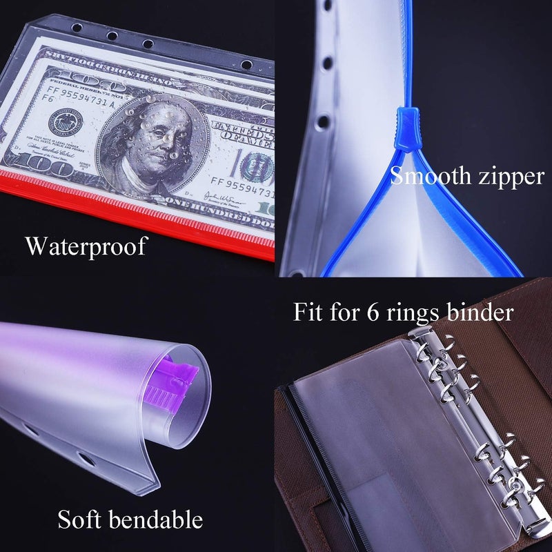 Antner 12PCS A6 Binder Pockets 6-Hole Budget Cash Envelopes Multicolor Zipper Money Organizer for Cash Stuffing, Waterproof PVC A6 Planner Inserts Binder Pouches Loose Leaf Document Storage Bags - Image 5